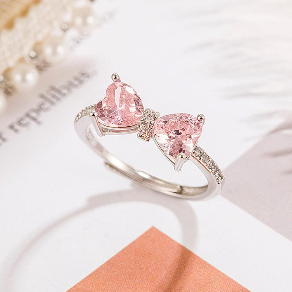 Bague En Zircon Rose En Forme De Nœud - Taille Ajustable, Pour Femme - Neuf Avec Étiquettes