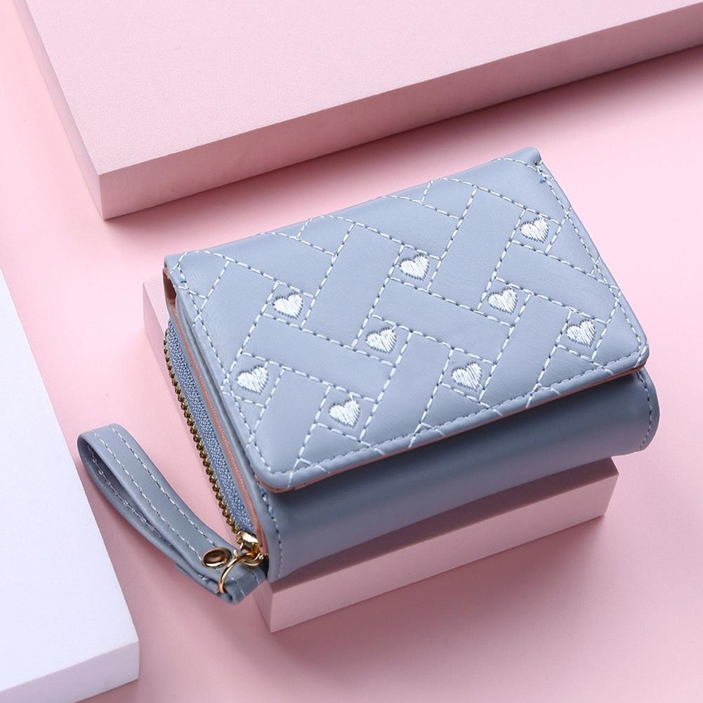 thumbnail image 4 of SGACAI Cartera para mujer Cartera malva Monedero con corazón bordado Tarjetero de tres pliegues W6, 4 of 7