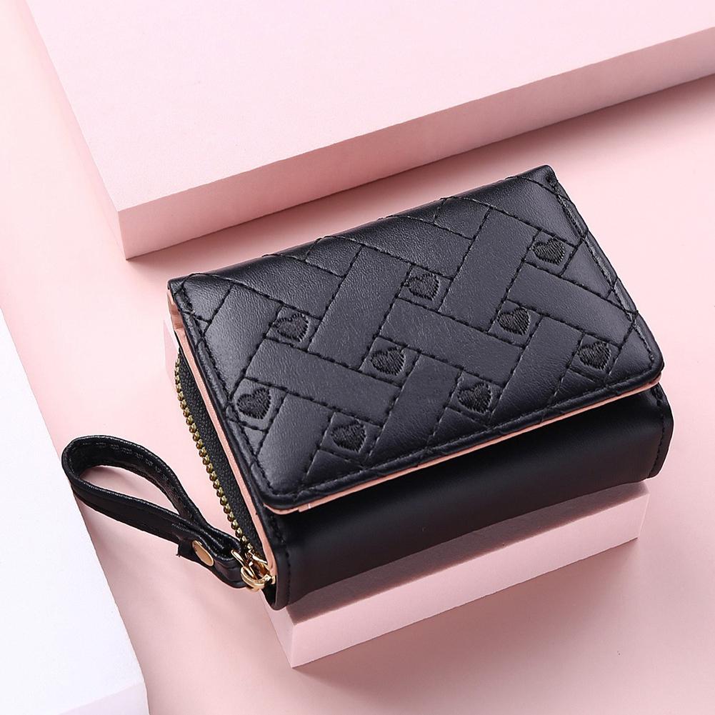 thumbnail image 5 of SGACAI Cartera para mujer Cartera malva Monedero con corazón bordado Tarjetero de tres pliegues W6, 5 of 7