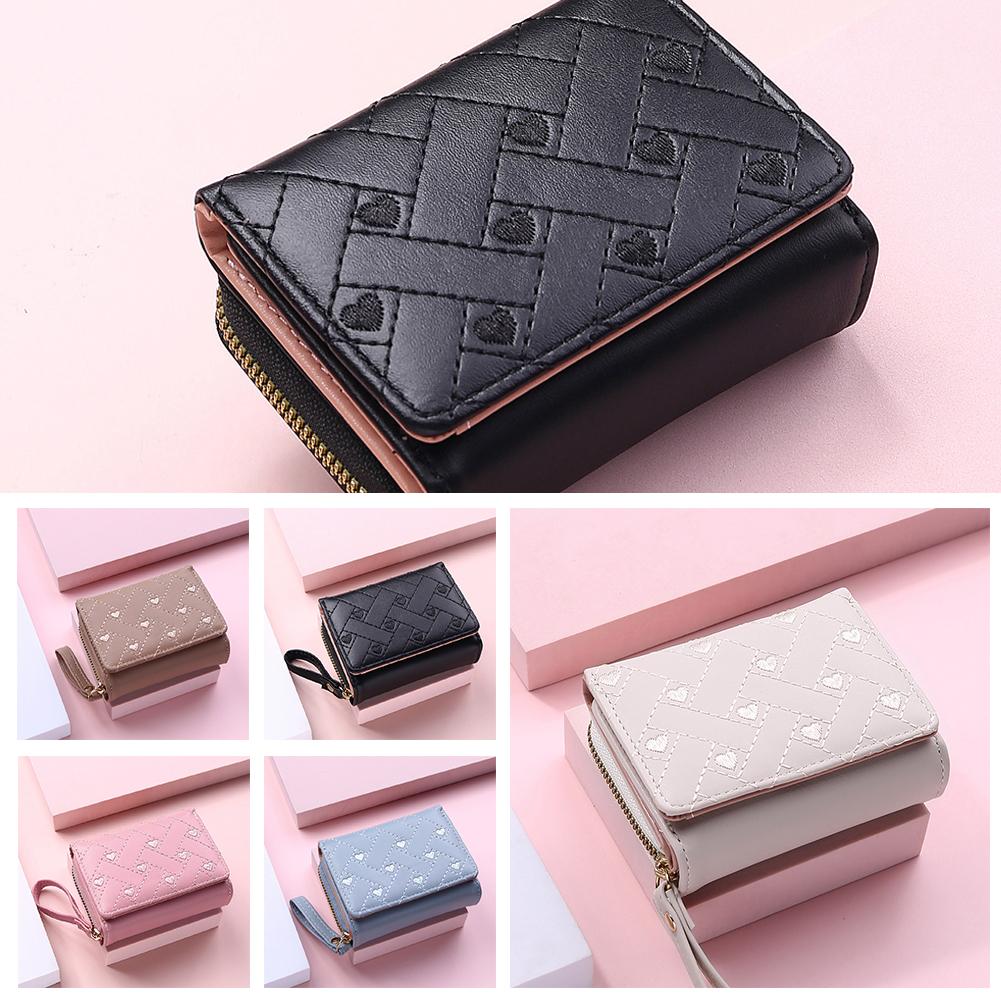 thumbnail image 3 of SGACAI Cartera para mujer Cartera malva Monedero con corazón bordado Tarjetero de tres pliegues W6, 3 of 7