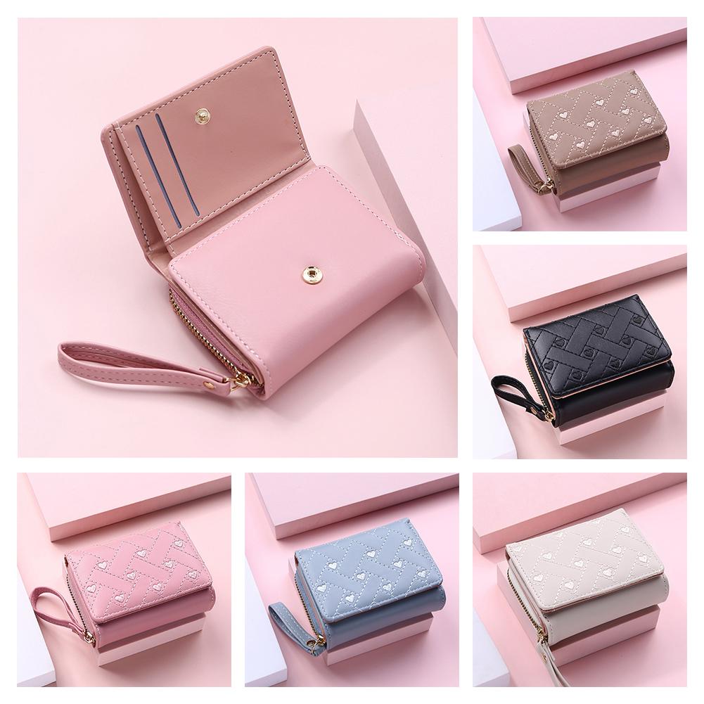 thumbnail image 2 of SGACAI Cartera para mujer Cartera malva Monedero con corazón bordado Tarjetero de tres pliegues W6, 2 of 7