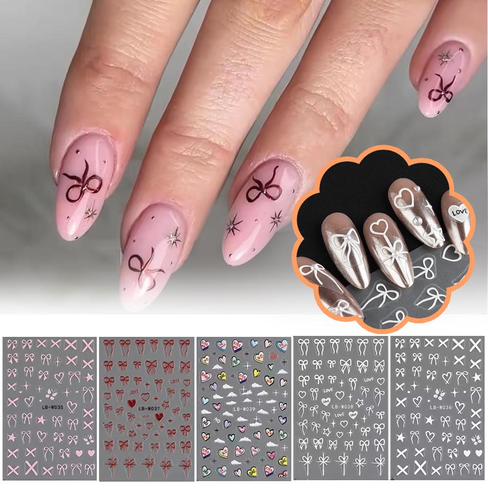 thumbnail image 2 of Wartleves Pegatinas para uñas Lazo rojo francés Microtallado Pegatinas para uñas Nuevo R7, 2 of 7