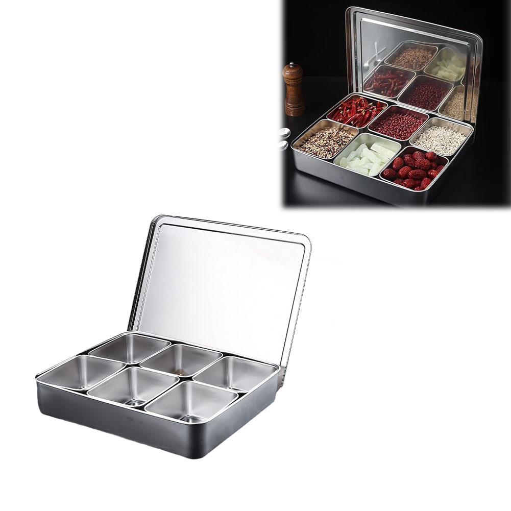 thumbnail image 4 of SGACAI Caja de almacenamiento para condimentos de acero inoxidable con 6/8 compartimentos y tapa para cocina, 4 of 7