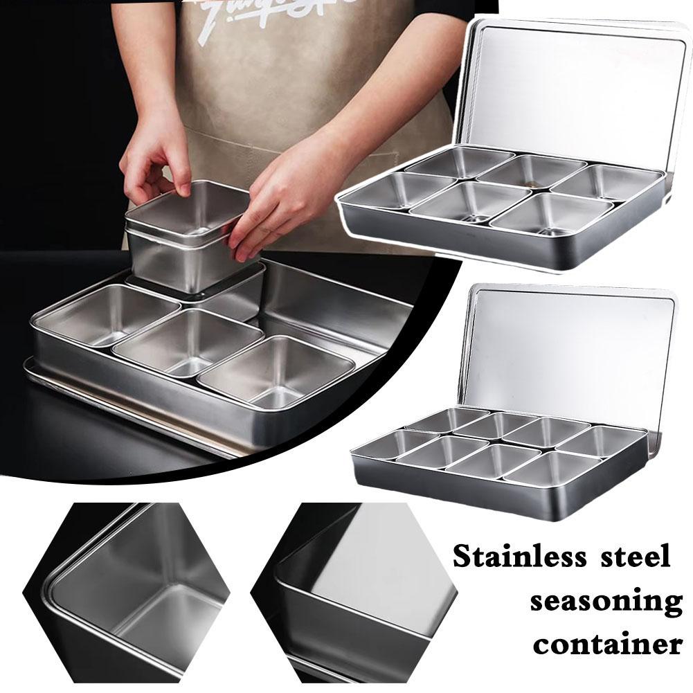 thumbnail image 3 of SGACAI Caja de almacenamiento para condimentos de acero inoxidable con 6/8 compartimentos y tapa para cocina, 3 of 7