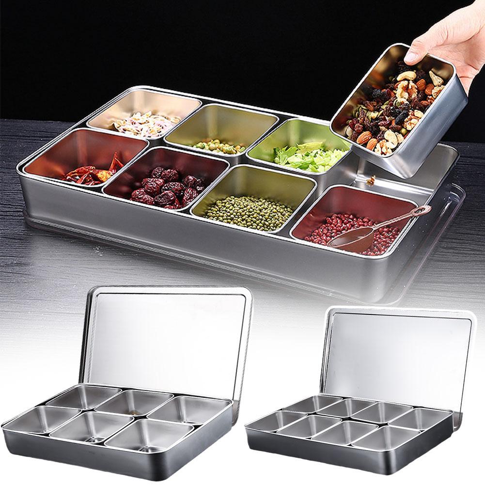 thumbnail image 2 of SGACAI Caja de almacenamiento para condimentos de acero inoxidable con 6/8 compartimentos y tapa para cocina, 2 of 7