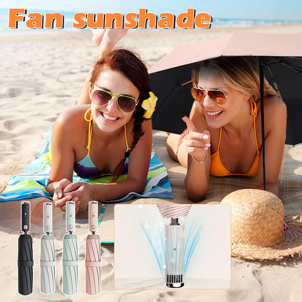 thumbnail image 4 of Ruifaya Paraguas plegable recargable por USB con ventilador, paraguas portátil de playa con protección UV, 4 of 7