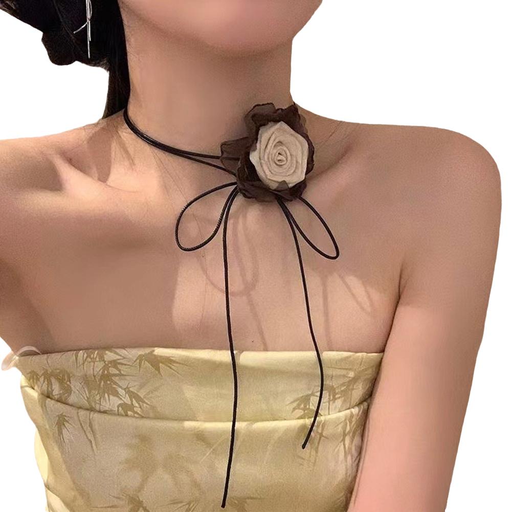 thumbnail image 5 of SGACAI Cadena para el cuello con lazo de flores, collar de rosas hecho en casa, pulsera multifuncional, 5 of 7