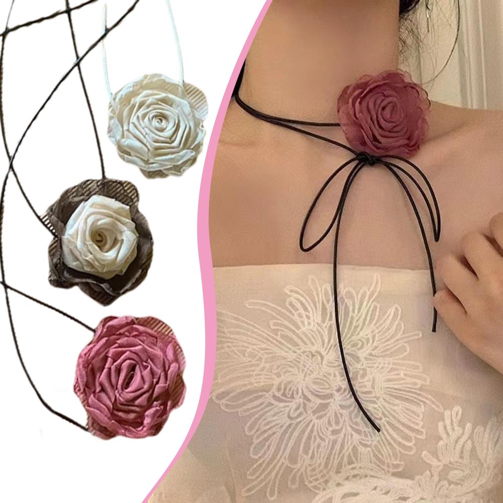 thumbnail image 2 of SGACAI Cadena para el cuello con lazo de flores, collar de rosas hecho en casa, pulsera multifuncional, 2 of 7