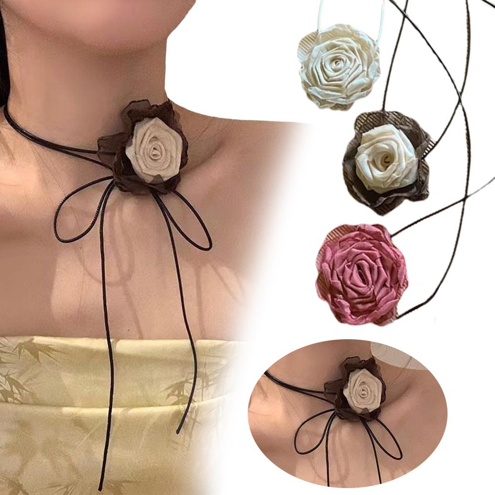 thumbnail image 4 of SGACAI Cadena para el cuello con lazo de flores, collar de rosas hecho en casa, pulsera multifuncional, 4 of 7