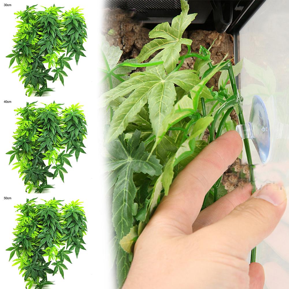 thumbnail image 2 of Wartleves Plantas colgantes artificiales con hojas falsas para acuario, reptiles y peces, 2 of 7