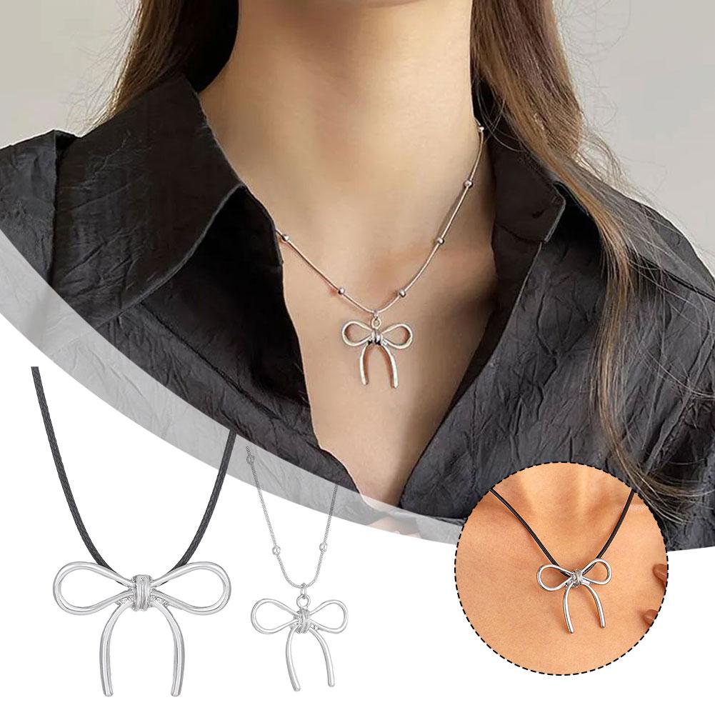 thumbnail image 2 of Wartleves Trendy Schlüsselbeinkette Einfacher Schleifenanhänger High-End Nischendesign H4, 2 of 7
