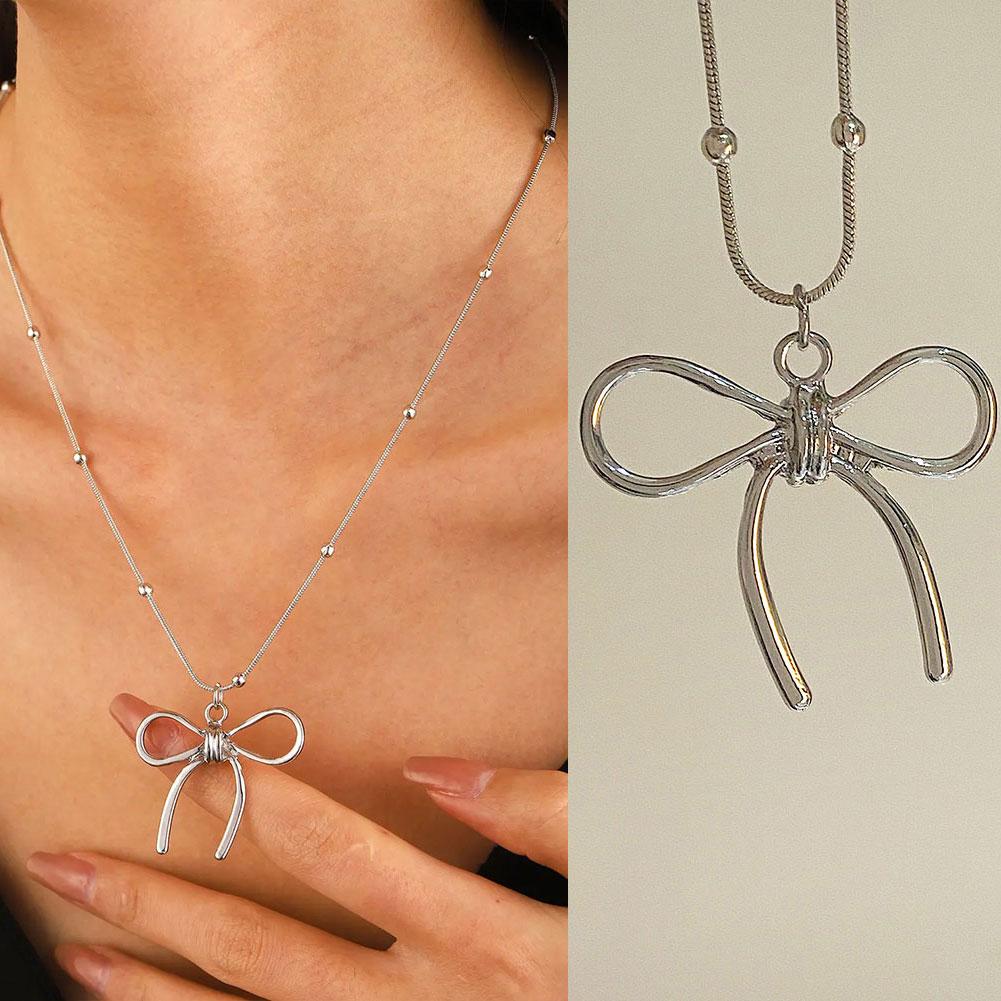 thumbnail image 5 of Wartleves Trendy Schlüsselbeinkette Einfacher Schleifenanhänger High-End Nischendesign H4, 5 of 7