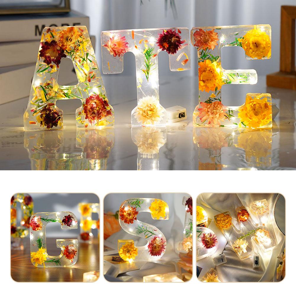 thumbnail image 3 of Wartleves Letra de resina con flores prensadas y luz LED, luces de noche florales, día NUEVO, 3 of 7