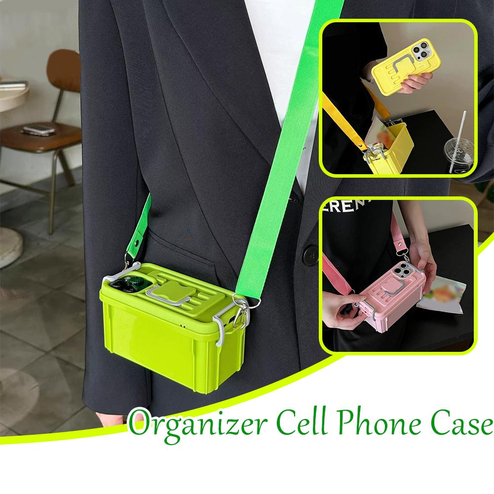 thumbnail image 4 of Ruifaya Divertida funda tipo maleta para teléfono con forma de bandolera para iPhone, 2 en 1, creativa y genial funda para teléfono con forma de caja de almacenamiento, bolso bandolera multifunciona, 4 of 7
