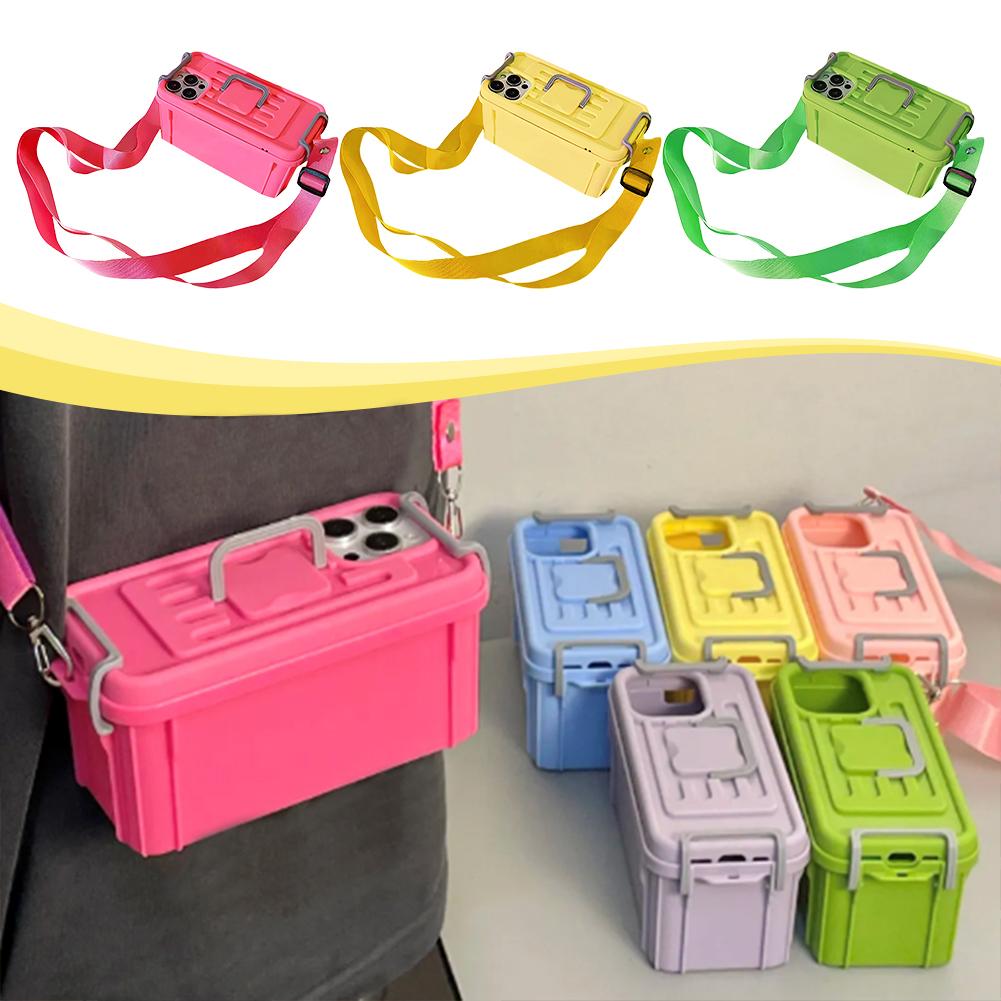 thumbnail image 2 of Ruifaya Divertida funda tipo maleta para teléfono con forma de bandolera para iPhone, 2 en 1, creativa y genial funda para teléfono con forma de caja de almacenamiento, bolso bandolera multifunciona, 2 of 7