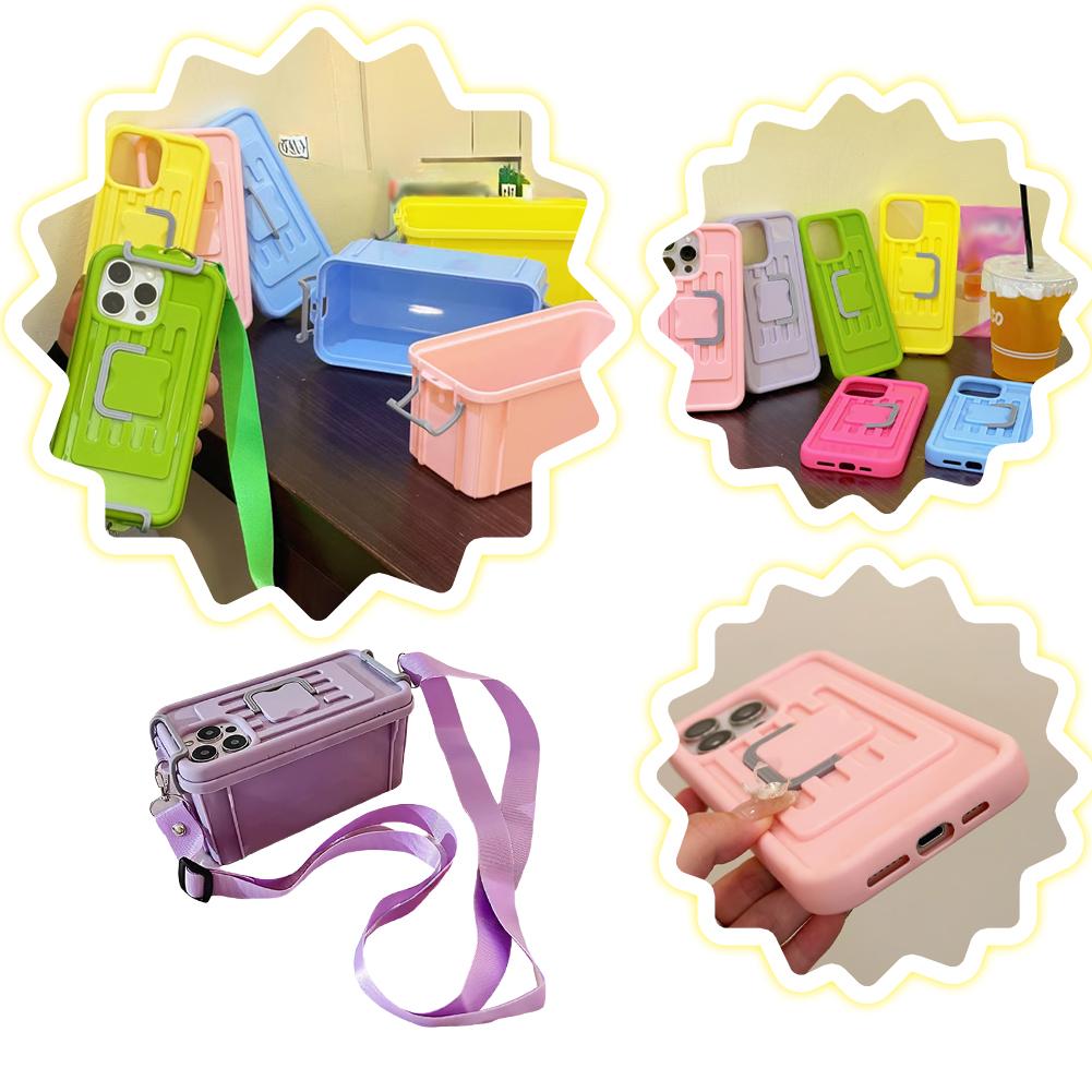 thumbnail image 3 of Ruifaya Divertida funda tipo maleta para teléfono con forma de bandolera para iPhone, 2 en 1, creativa y genial funda para teléfono con forma de caja de almacenamiento, bolso bandolera multifunciona, 3 of 7