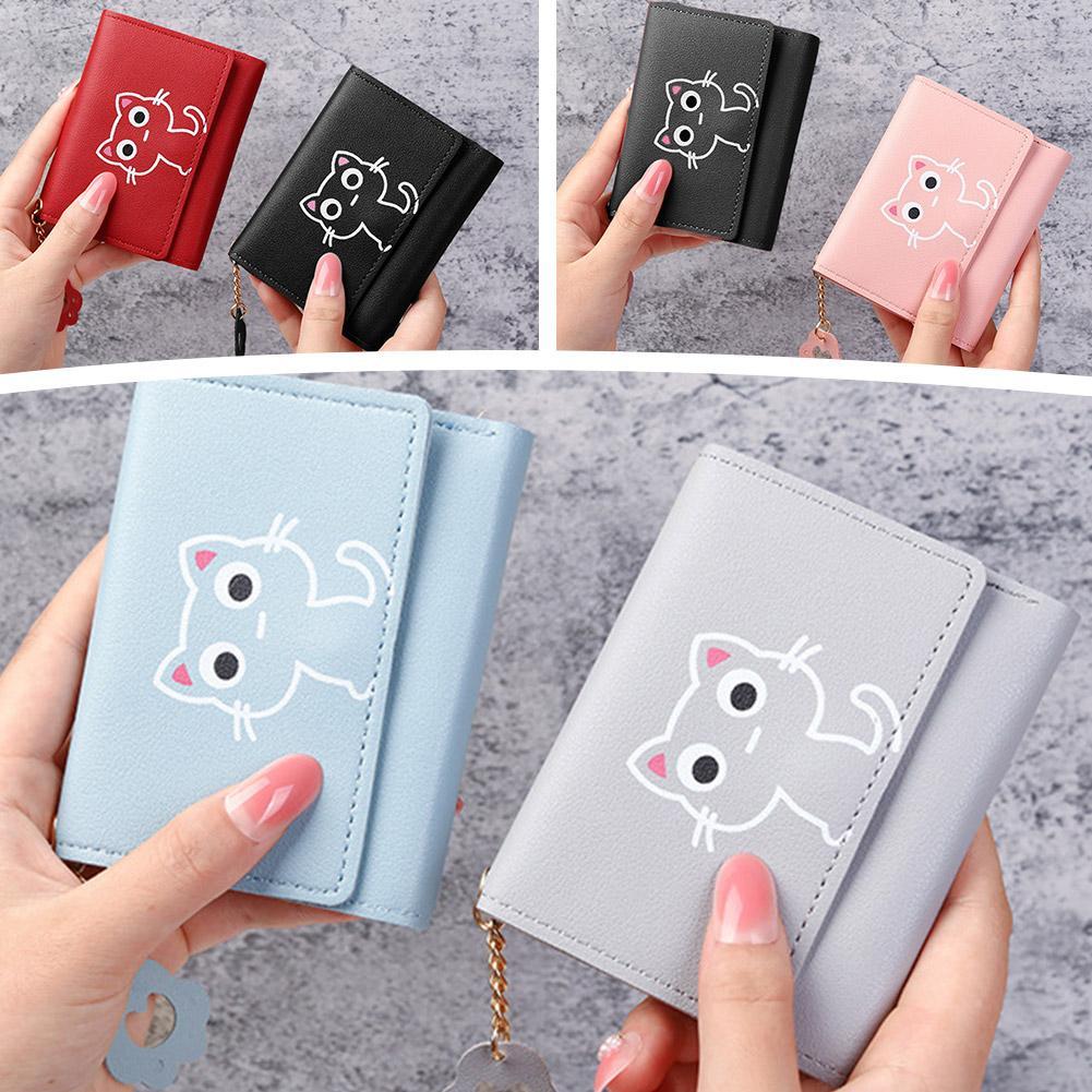 thumbnail image 2 of SGACAI Cartera de mujer con diseño de gato, monedero corto de cuero, tarjetero, Q1, 2 of 7