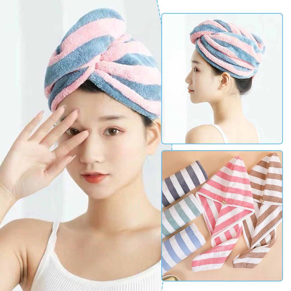 thumbnail image 2 of SGACAI Gorro de baño para ducha con rayas de vellón coral y gran absorción para el cabello seco Z υ■, 2 of 7