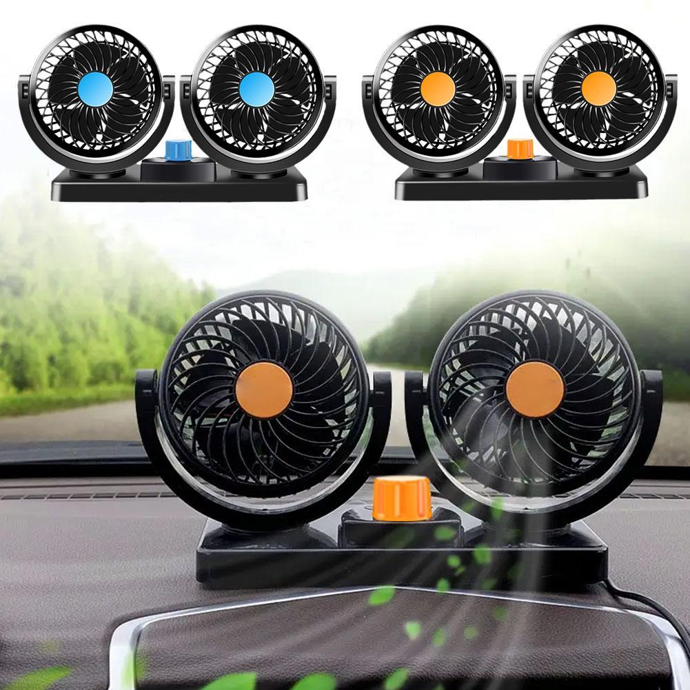 thumbnail image 3 of Wartleves Ventilador de coche Ovvkultoc de 12/24 V, ventilador de refrigeración universal para coche, ventilador de doble cabezal portátil para vehículo, ventilador de refrigeración automático girator, 3 of 7