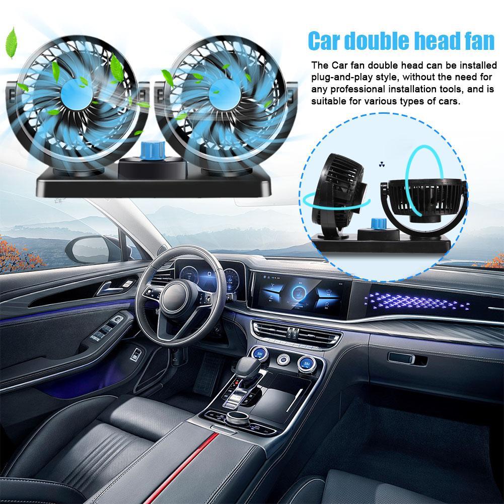 thumbnail image 2 of Wartleves Ventilador de coche Ovvkultoc de 12/24 V, ventilador de refrigeración universal para coche, ventilador de doble cabezal portátil para vehículo, ventilador de refrigeración automático girator, 2 of 7