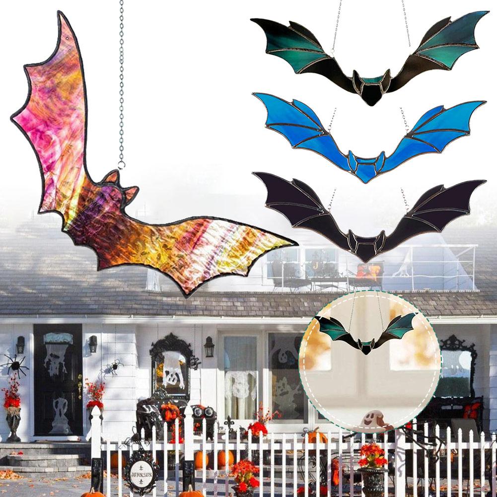 thumbnail image 2 of Ruifaya Decoración colgante de vidriera de murciélago de Halloween NWE, 2 of 7