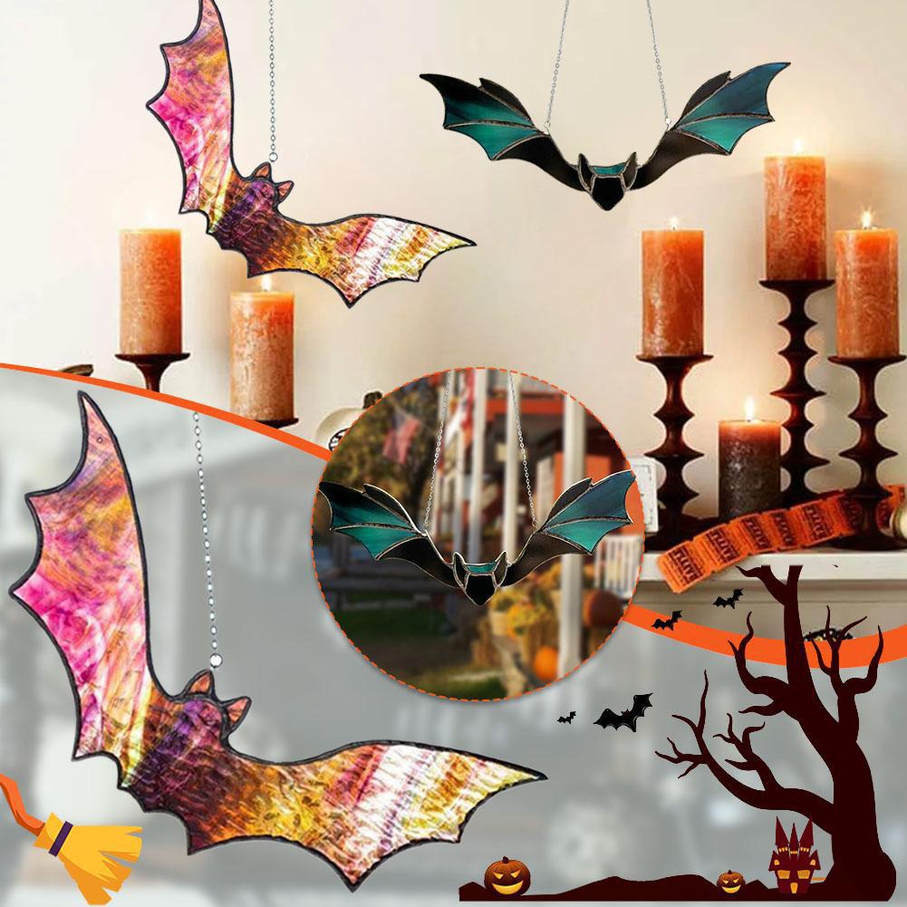 thumbnail image 4 of Ruifaya Decoración colgante de vidriera de murciélago de Halloween NWE, 4 of 7
