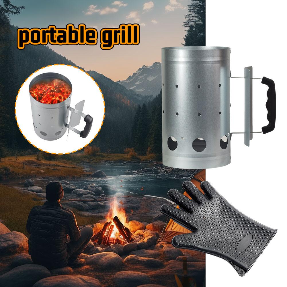 thumbnail image 4 of Ruifaya Parrilla portátil de fuego rápido Chimenea de acero inoxidable Guante de arranque de chimenea para barbacoa V ☆τ, 4 of 7