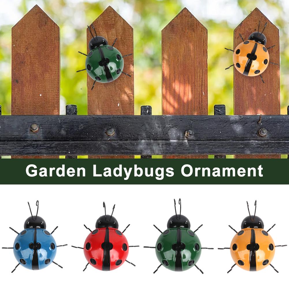 thumbnail image 2 of SGACAI Adorno de metal para jardín con forma de mariquita, abeja, mariquita, insecto, arte de pared para exteriores, 2 of 7