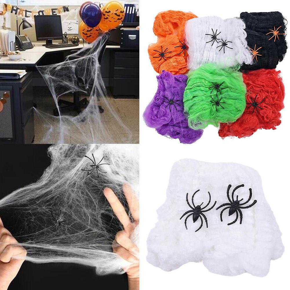 thumbnail image 5 of Wartleves Halloween Spinnennetz mit schwarzer Spinne, dehnbares Spinnennetz, Party New D5, 5 of 7