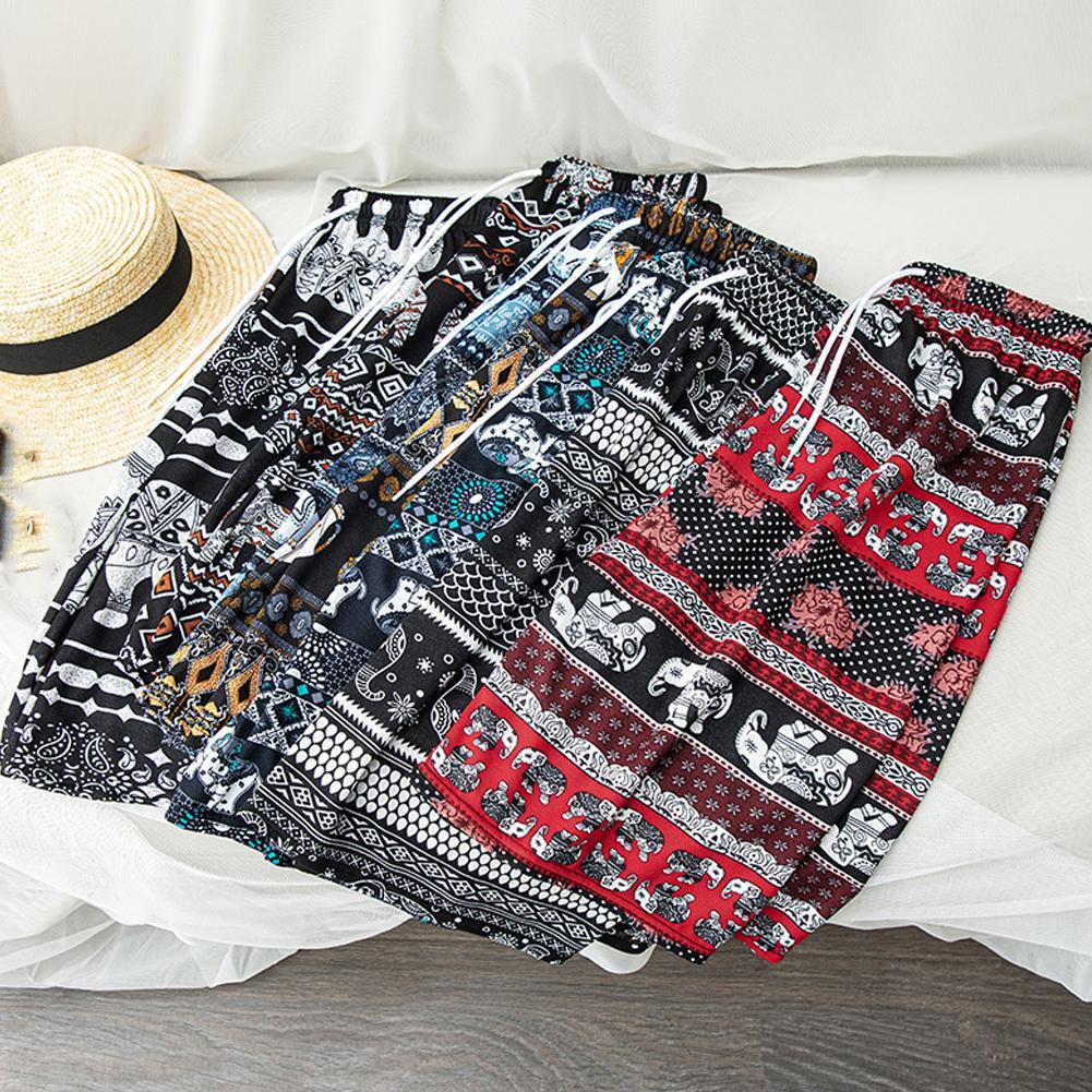 thumbnail image 5 of Wartleves Pantalones cortos estilo étnico holgados para playa, cintura alta y estampado de elefantes XN, 5 of 7