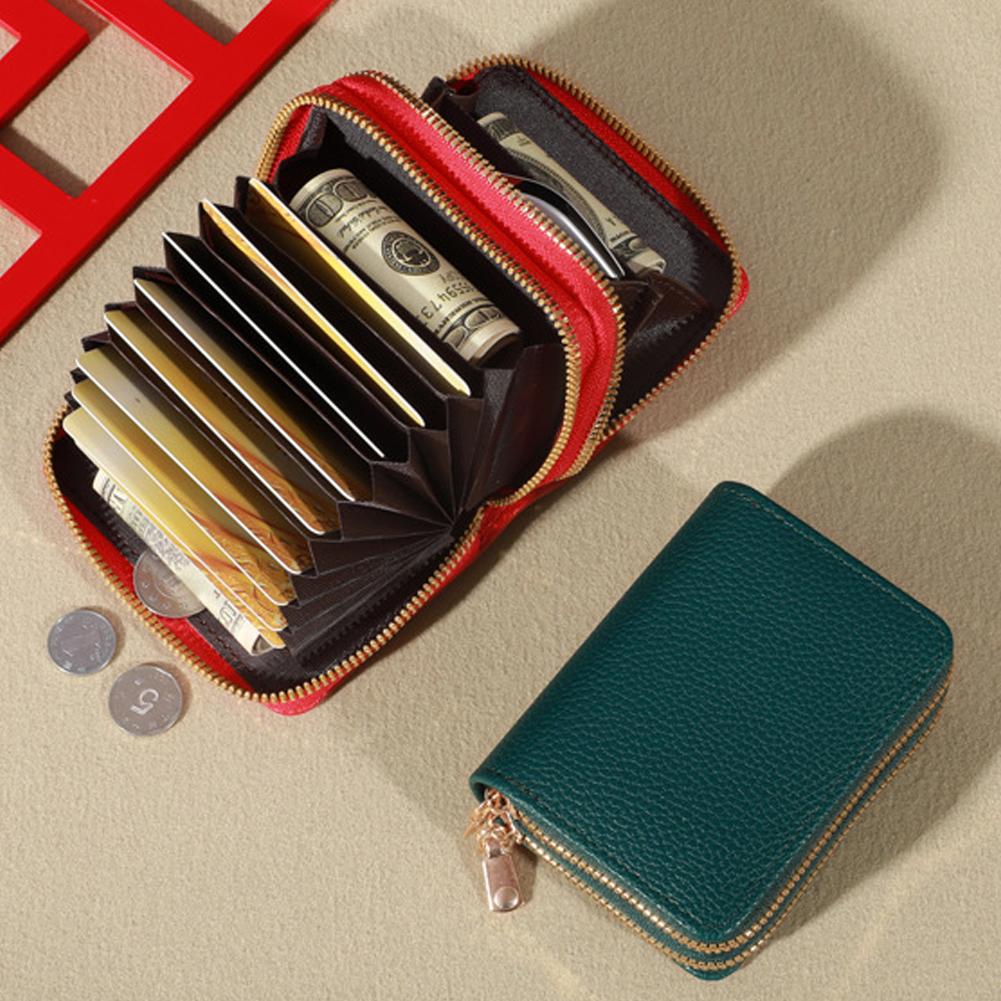 thumbnail image 4 of SGACAI Cartera de mano corta con clip para dinero de PU con borde cruzado y estampado de lichi para mujer, 4 of 7
