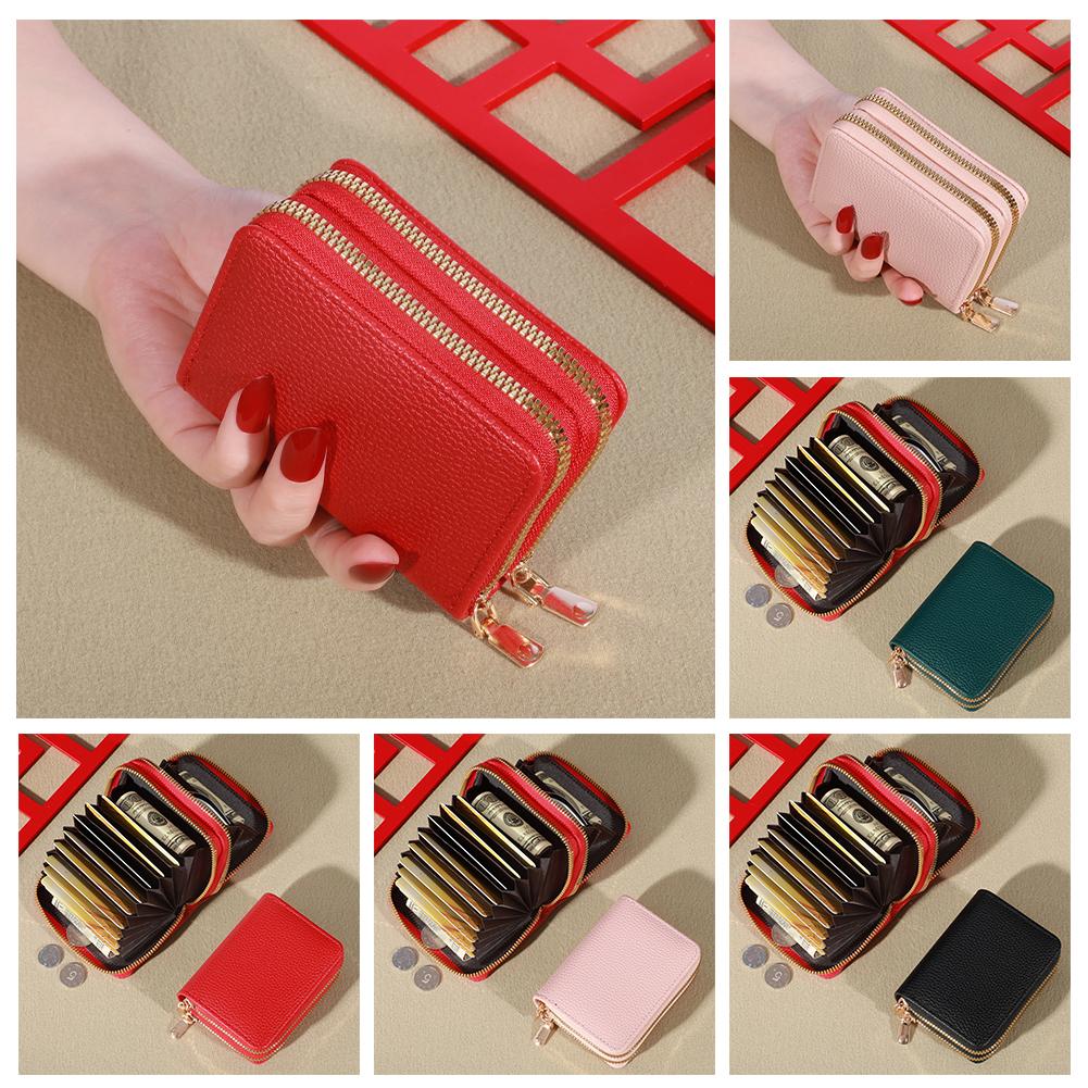thumbnail image 2 of SGACAI Cartera de mano corta con clip para dinero de PU con borde cruzado y estampado de lichi para mujer, 2 of 7