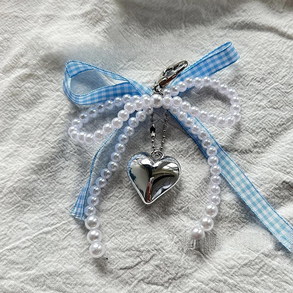 thumbnail image 4 of Ruifaya Nuevo colgante de lazo de cinta de rejilla azul y rosa dulce colgante de amor de plata colgante de bolso A ыκ, 4 of 7