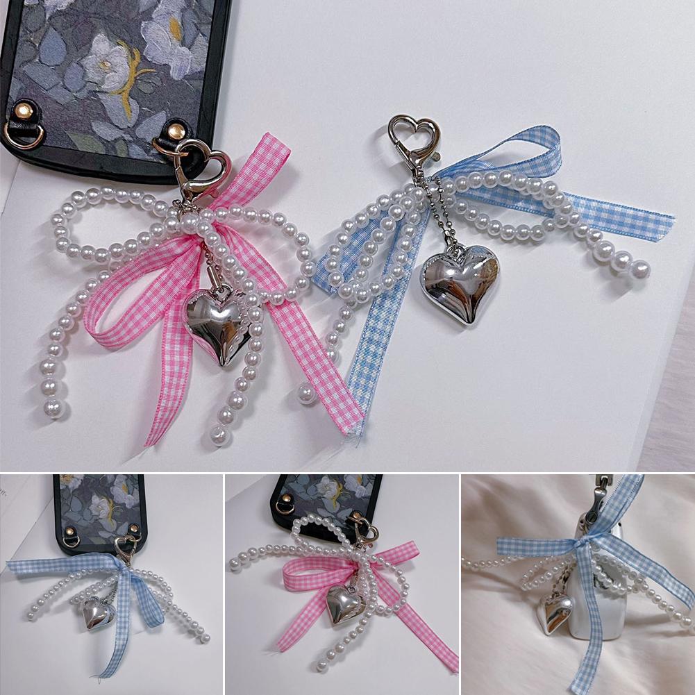 thumbnail image 3 of Ruifaya Nuevo colgante de lazo de cinta de rejilla azul y rosa dulce colgante de amor de plata colgante de bolso A ыκ, 3 of 7