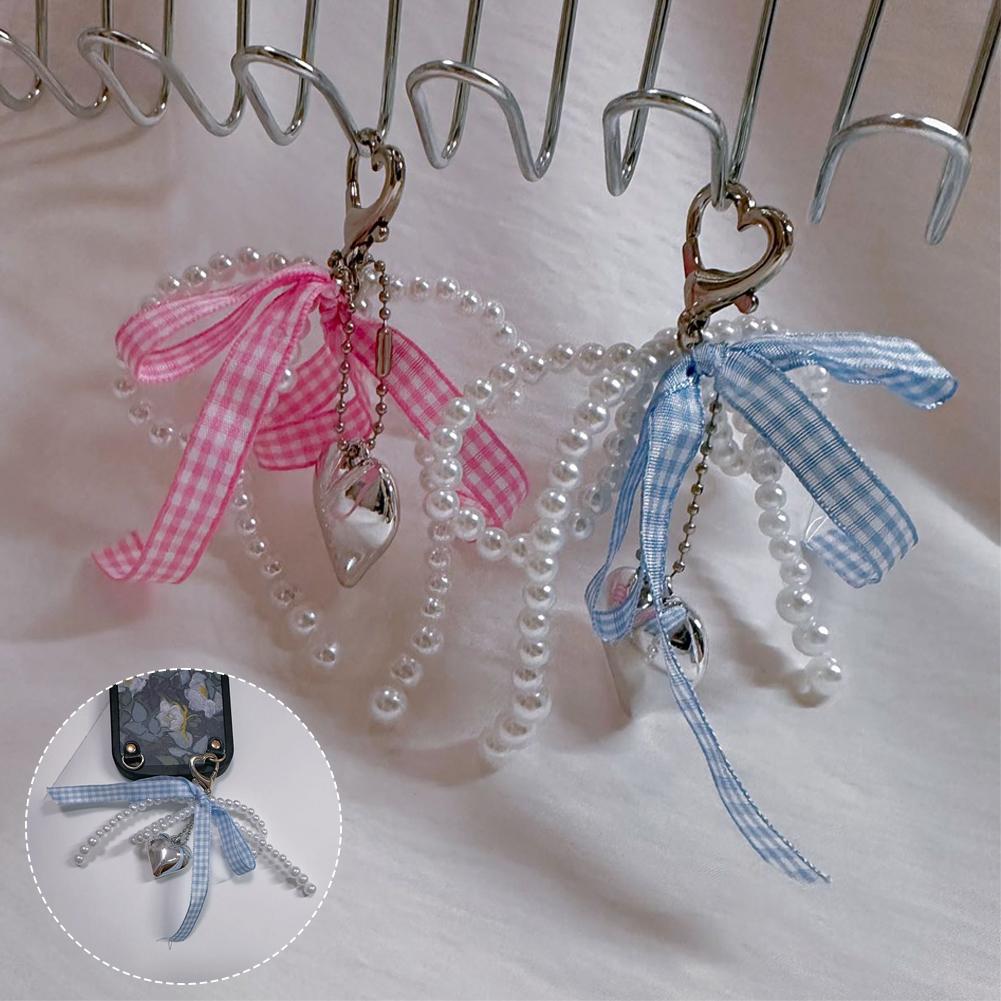 thumbnail image 2 of Ruifaya Nuevo colgante de lazo de cinta de rejilla azul y rosa dulce colgante de amor de plata colgante de bolso A ыκ, 2 of 7
