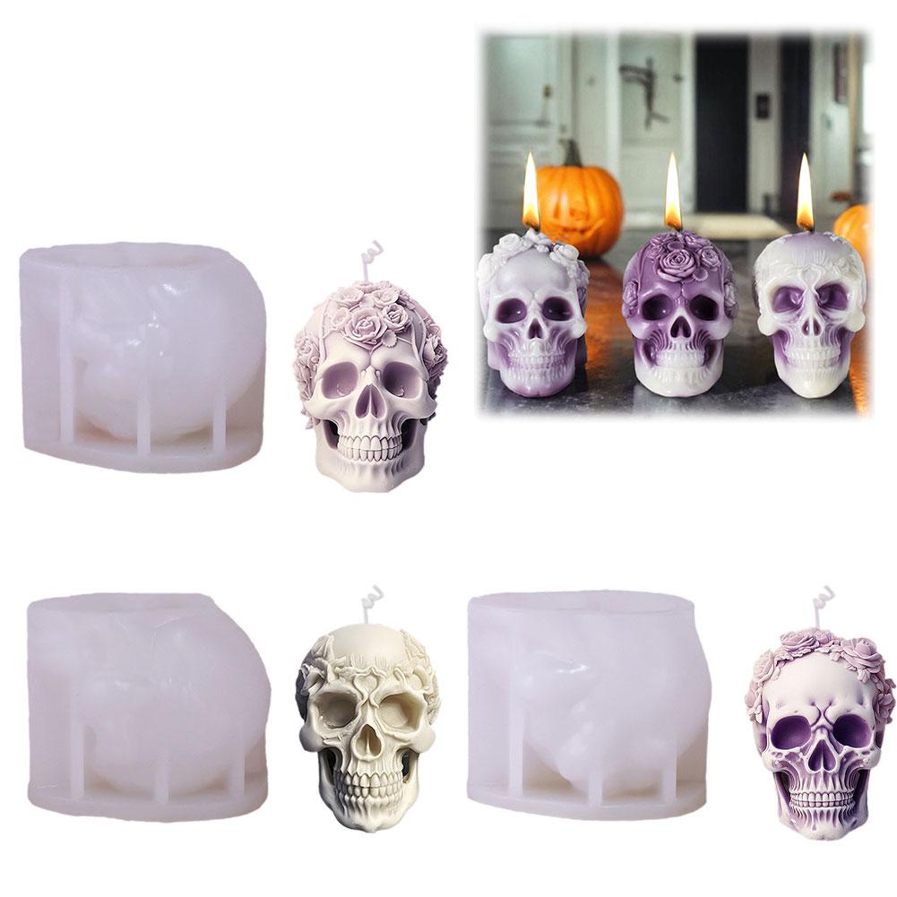 thumbnail image 2 of SGACAI Molde de silicona con forma de calavera 3D para velas, moldes para hacer velas, moldes para hacer jabón y cera, 2 of 7