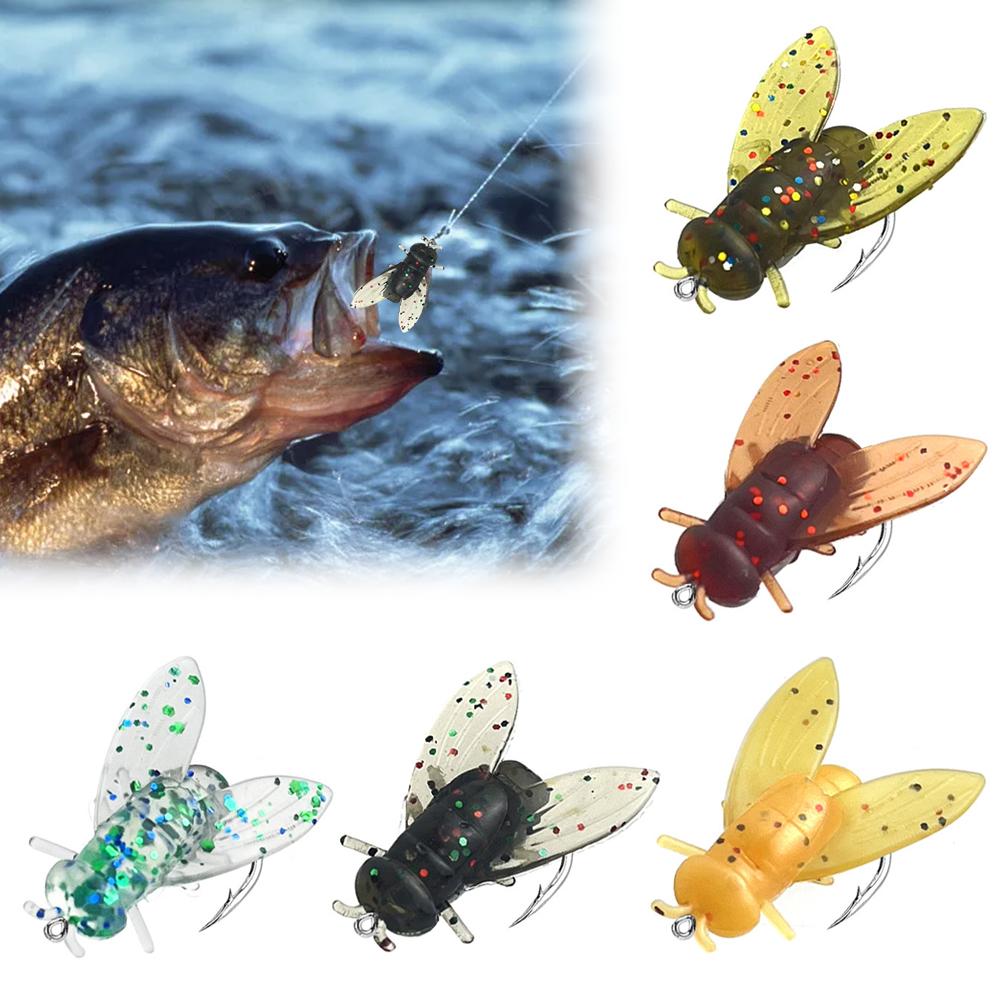 thumbnail image 3 of Wartleves Kit de señuelos de pesca con mosca de goma blanda con anzuelos de púas para lubina, trucha y salmón, 3 of 7
