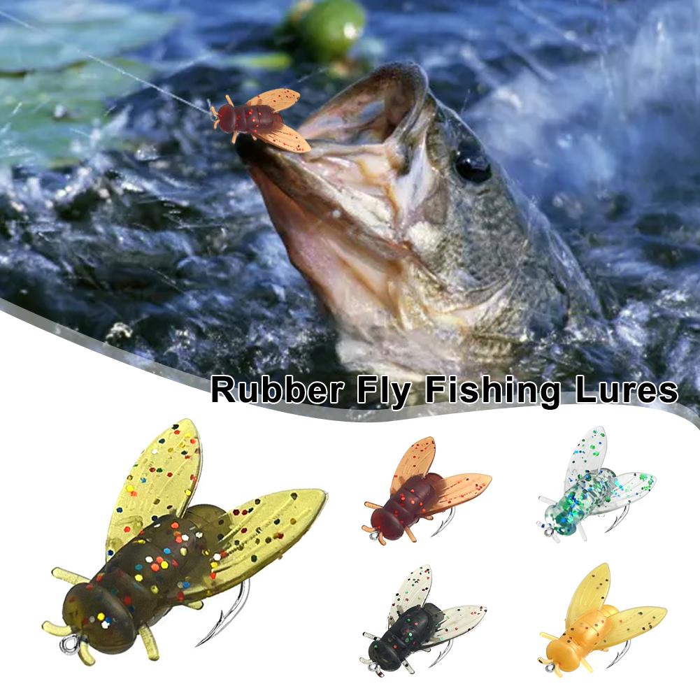 thumbnail image 2 of Wartleves Kit de señuelos de pesca con mosca de goma blanda con anzuelos de púas para lubina, trucha y salmón, 2 of 7