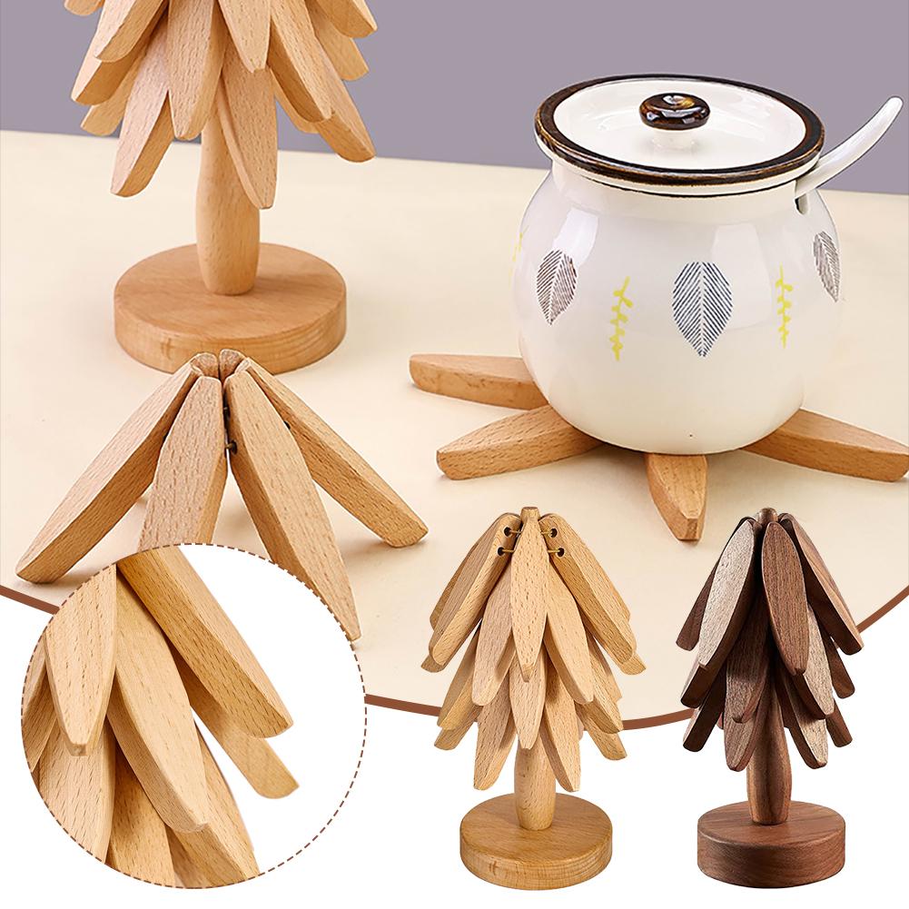 thumbnail image 2 of SGACAI Posavasos de madera con forma de árbol, salvamanteles de madera para platos calientes, forma decorativa de árbol de Navidad, 2 of 7
