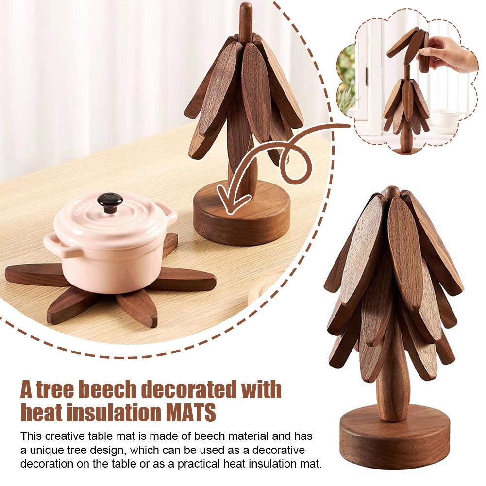 thumbnail image 4 of SGACAI Posavasos de madera con forma de árbol, salvamanteles de madera para platos calientes, forma decorativa de árbol de Navidad, 4 of 7