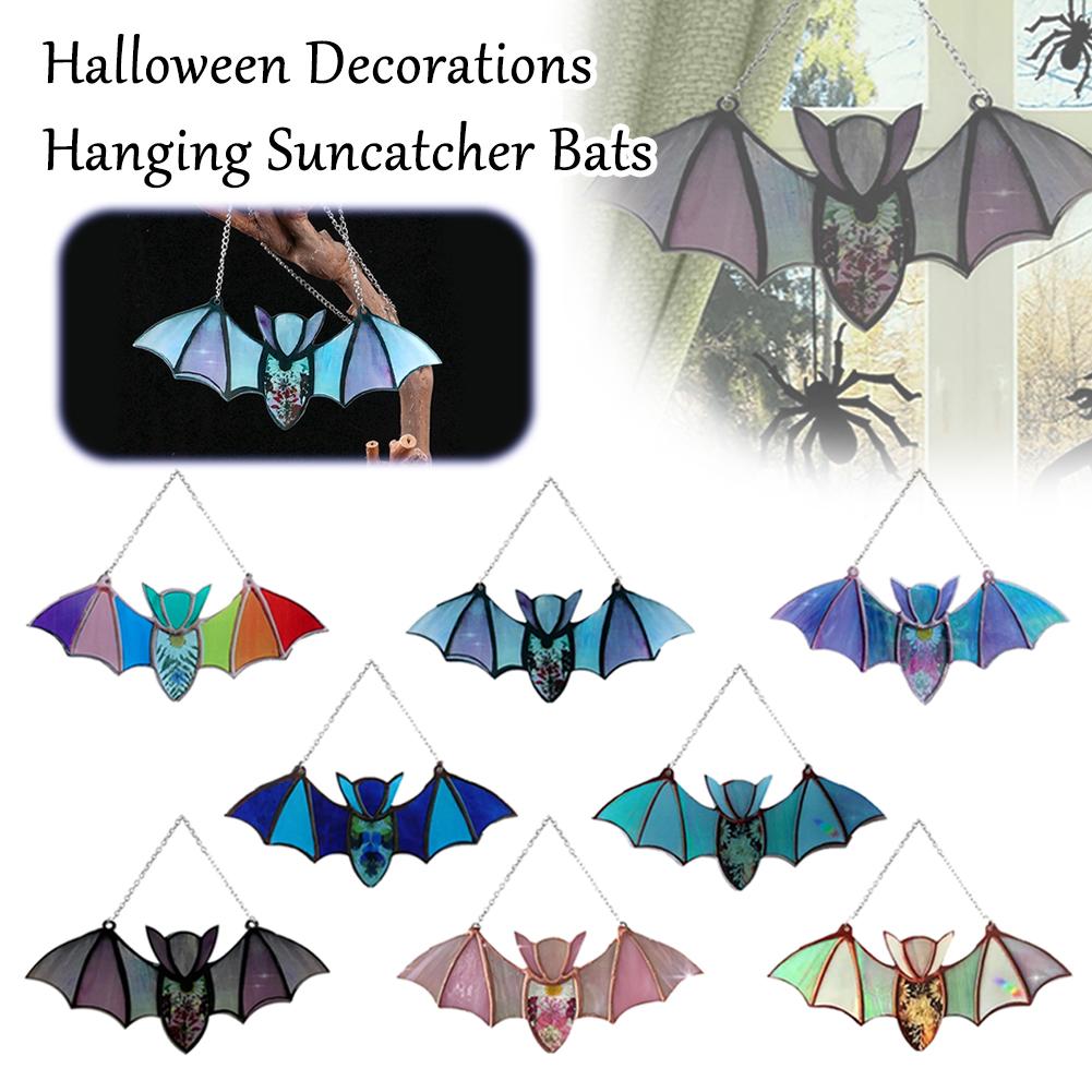 thumbnail image 3 of SGACAI Atrapasol de vidrio de colores con forma de murciélago para Halloween, para colgar en la ventana, arte acrílico para pared, 3 of 7