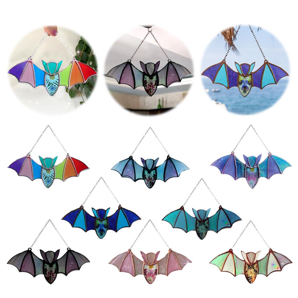 thumbnail image 5 of SGACAI Atrapasol de vidrio de colores con forma de murciélago para Halloween, para colgar en la ventana, arte acrílico para pared, 5 of 7