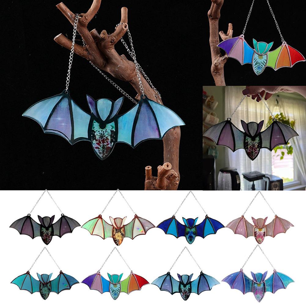thumbnail image 4 of SGACAI Atrapasol de vidrio de colores con forma de murciélago para Halloween, para colgar en la ventana, arte acrílico para pared, 4 of 7