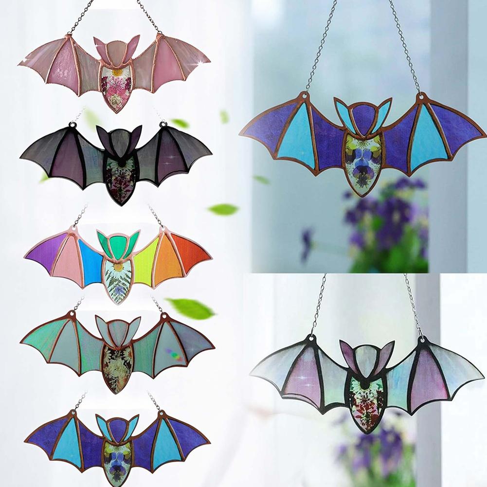 thumbnail image 2 of SGACAI Atrapasol de vidrio de colores con forma de murciélago para Halloween, para colgar en la ventana, arte acrílico para pared, 2 of 7