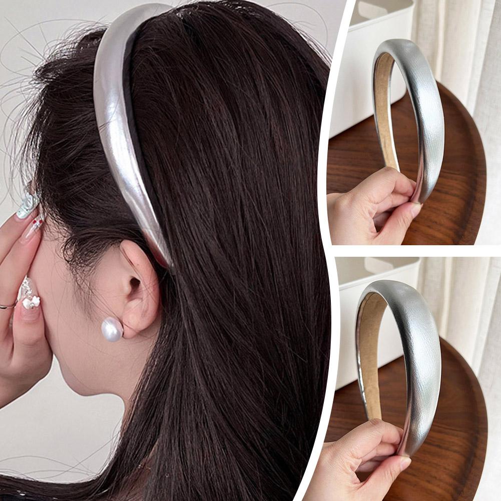 thumbnail image 2 of SGACAI Diadema de piel sintética plateada Diadema de piel minimalista Silver Hair Access G |τ, 2 of 7