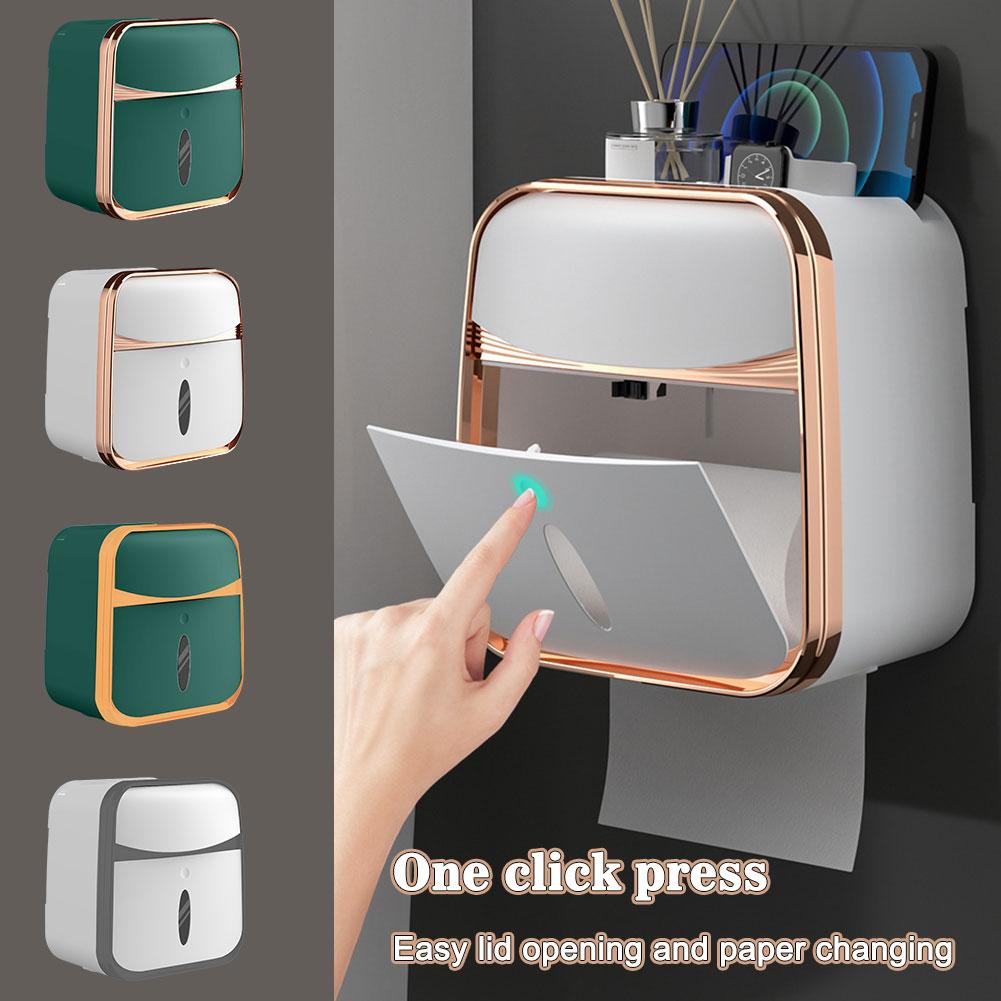 thumbnail image 2 of Wartleves Portarrollos de papel higiénico de pared resistente al agua con almacenamiento sin perforaciones de ☆ь, 2 of 7