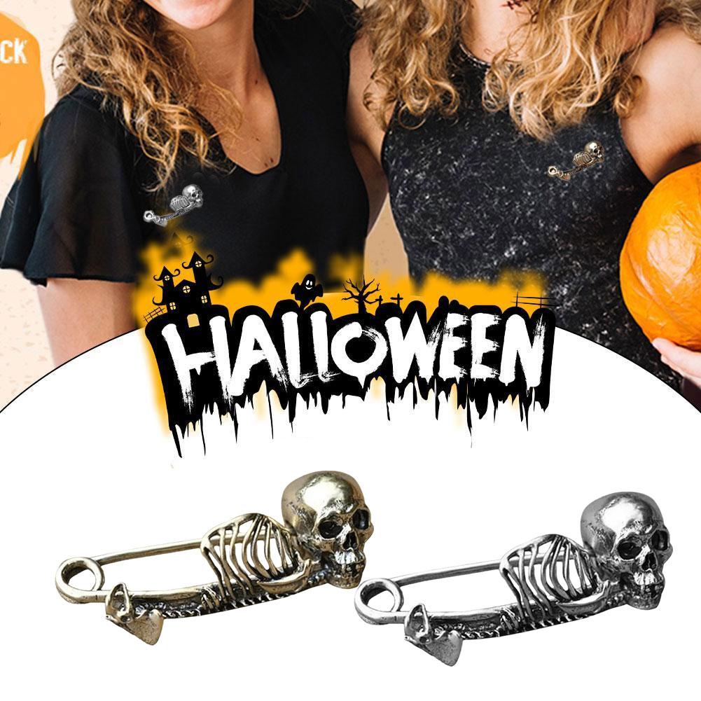thumbnail image 2 of SGACAI Broche de calavera de Halloween, prendedores de solapa con insignia de estilo gótico, broche de solapa de calavera vintage, prendedores aterradores, esqueleto de mochila genial, 2 of 7