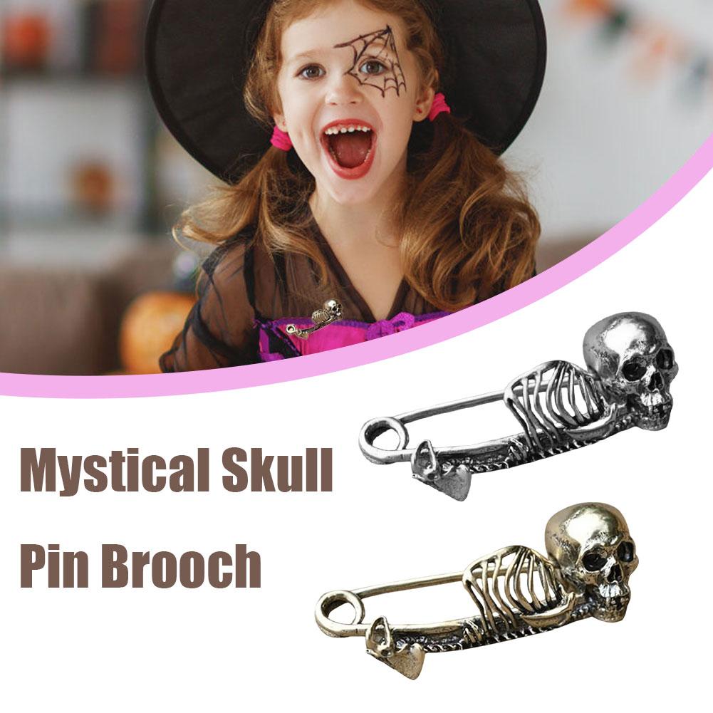 thumbnail image 3 of SGACAI Broche de calavera de Halloween, prendedores de solapa con insignia de estilo gótico, broche de solapa de calavera vintage, prendedores aterradores, esqueleto de mochila genial, 3 of 7