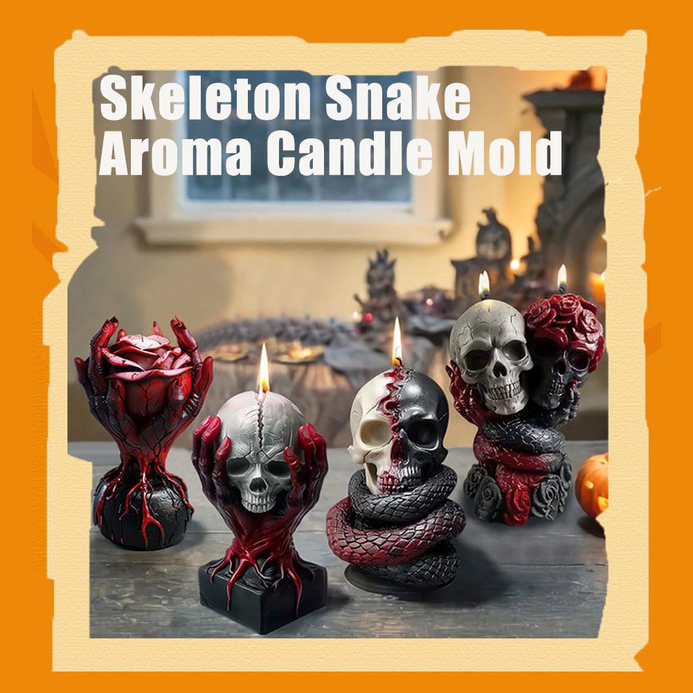 thumbnail image 3 of Wartleves Molde de silicona para vela aromática con forma de serpiente y esqueleto 3D para Halloween, nuevo, 3 of 7