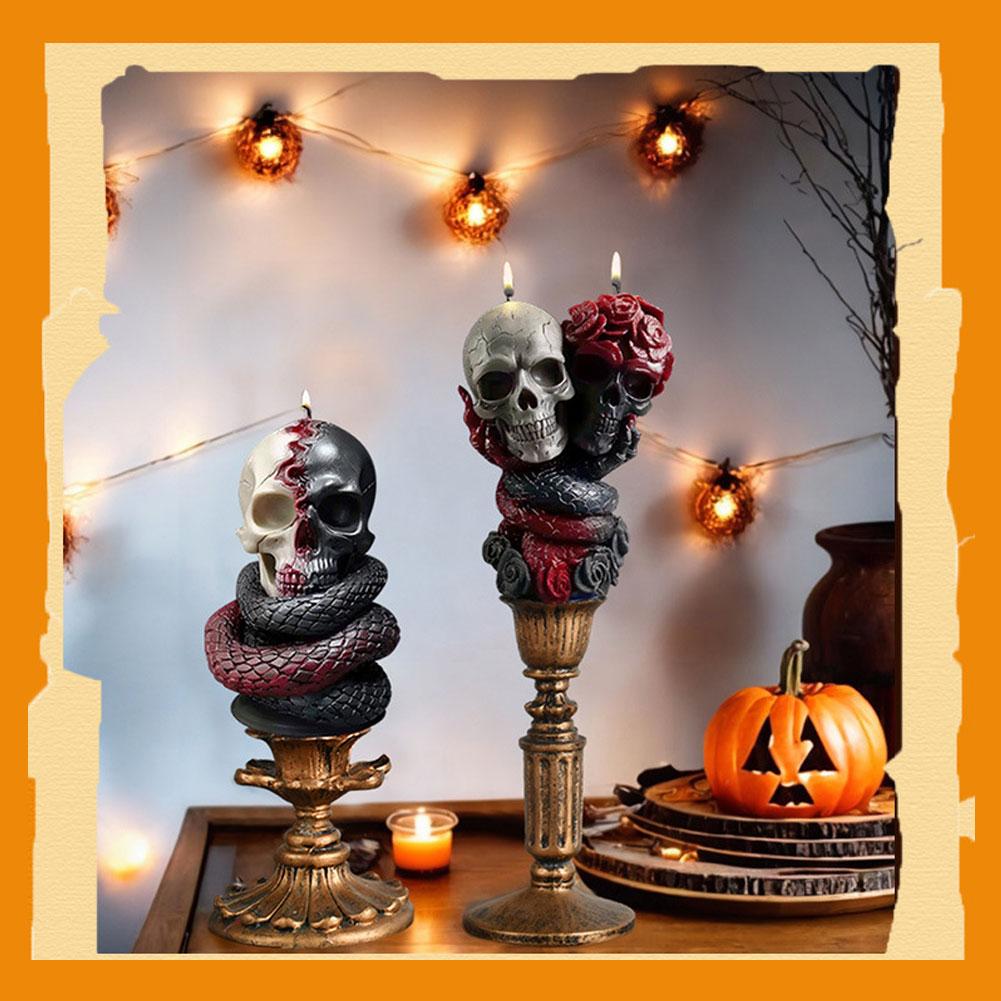 thumbnail image 2 of Wartleves Molde de silicona para vela aromática con forma de serpiente y esqueleto 3D para Halloween, nuevo, 2 of 7